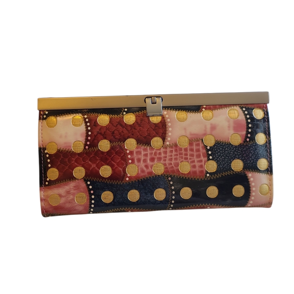 Clutch/Wallet Patchwork Pattern Snap Clasp - image 1